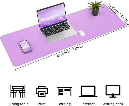 Leather Desk pad Protector, Large Desk mat with Natural Cork & PU Leather,Mouse pad,Non-Slip Office Desk Mat,Waterproof Desk Writing Pad for Office and Home (47in*17in, Purple)