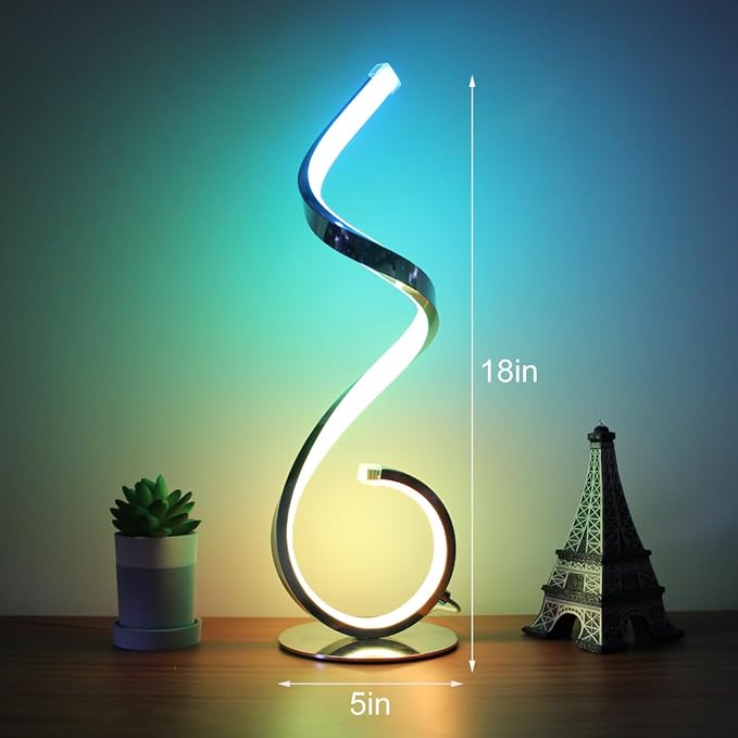 RGB Bedside Table Lamp, Dimmable Modern Bedside Nightstand Lamp, Creative Spiral Colorful LED Table Lamp for Bedroom, Living Room, Office and Kid's Room
