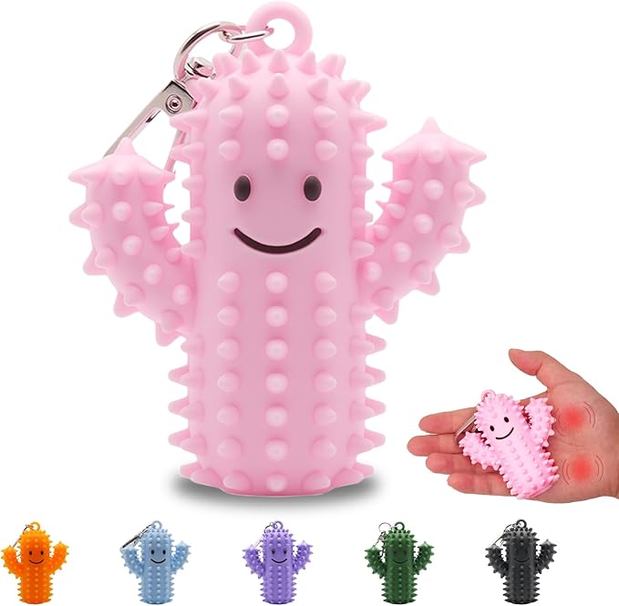 1 PCS Little Ouchies Pain Fidget，Silicone Cactus Stim Tools for Adults, Sensory Pain Stim Fidget Toy , Spiky Grippy Stim Keychain, Anxiety Relief Items Fidget, Fun Gift for Friends and Family (Pink)