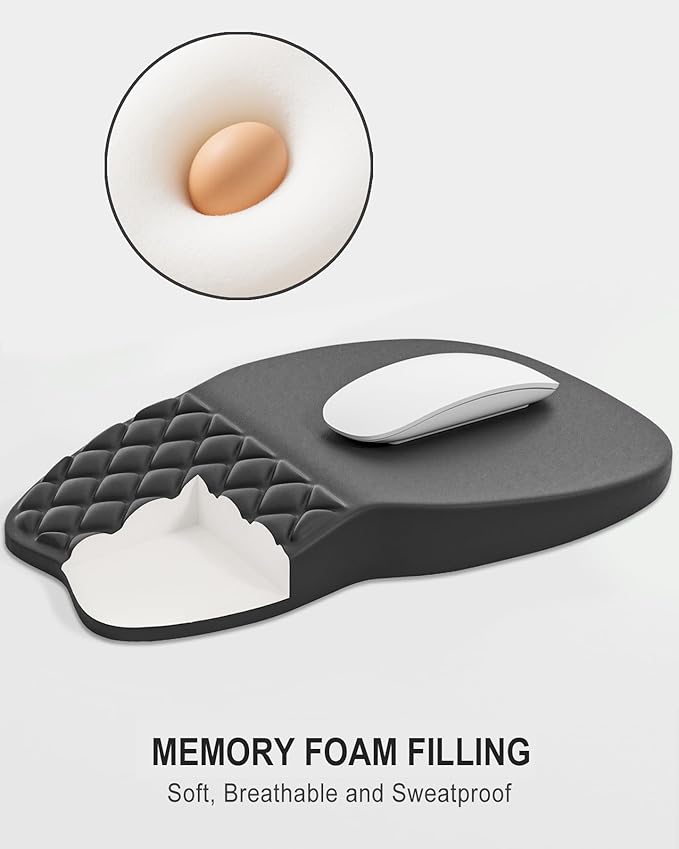 Auhoahsil Ergonomic Mouse Pad with Wrist Rest, Comfortable Slope Computer Mouse Mat with Wrist Support, Memory Foam Filling, Non-Slip Silicone Base, Pain Relief, for Gaming & Work, 8 x 12 in, Gray