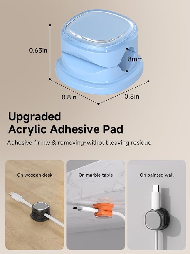 9 Pack Cord Organizer, Spring Cable Management, Adhesive Cute Cable Holder Clips, Phone Charger Wire Keeper for Desk Nightstand Car Office (9-Pack Black_Orange_Blue)