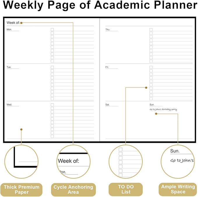 Academic Planner for 2025 2026 or Anytime – 8.5" x 11" Undated Weekly Student Planner For Homeschool, High School, College & Nursing Students, 200 Pages, Black