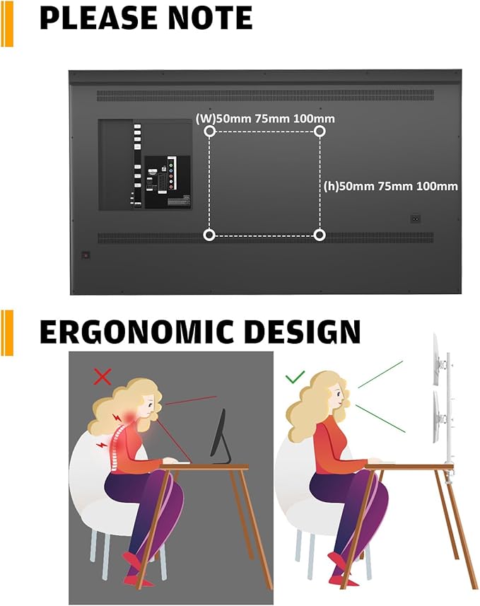 Hemudu Dual Monitor Articulating Desk Mount Arm Stand - Vertical Stack Screen Supports Two 13 to 34 Inch Computer Monitors with C Clamp White