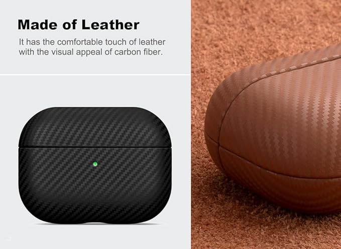 Leather Case - for AirPods Pro 2 Case Cover - Selected Skin-Friendly Leather, with Carbon Fibre Texture, Handmade Drop Protective Hard Cover for AirPods Pro 2nd Generation Earbuds - Black