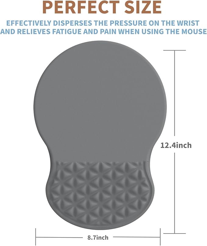 Ergonomic Mouse Pad Wrist Support with Foam Massage Design, Pain Relief Mousepad with Wrist Rest, Non-Slip PU Base, Computer Mouse Pads for Desk, Office & Home（Grey）