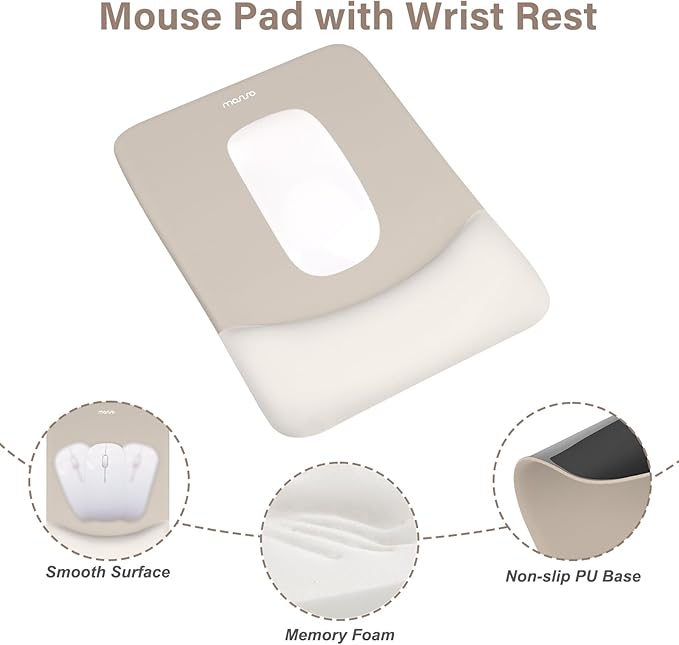 MOSISO Wrist Rest Support for Mouse Pad&Keyboard Set, Rectangular Ergonomic Mousepad Non-Slip Base Home/Office Pain Relief&Easy Typing Pad with Neoprene Cloth&Raised Curved Memory Foam, Stone Gray