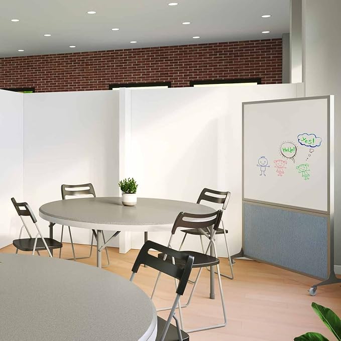 DivideWrite Mobile Whiteboard | Double Sided Dry Erase Board | Portable Office Cubicle Partition | Display for Classrooms, Conference Rooms, Meeting Areas and More | Black Fabric 6' Wide X 6' Tall