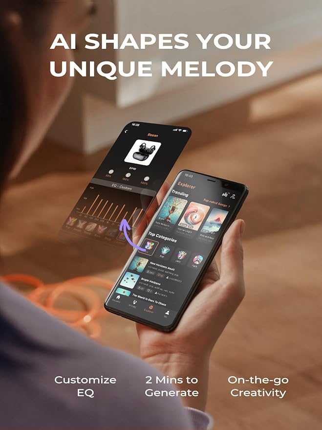 Open Ear Clip On Earbuds, Bluetooth 5.4 Bone Conduction Headphones AI Music Generator Earbuds with 4 Mics Clear Calls, 5.7g Ultra-Light Design, 30H Hi-Fi Stereo Playtime & IPX6 Fit Sports, Black