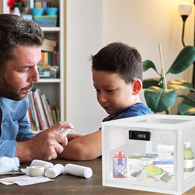 2 Pack Lock Box, Lockable Storage Box for Food/Snack/Medicines/Phone，Lock Boxes with Code for Personal Items, Childproof First AID Locked Cabinet