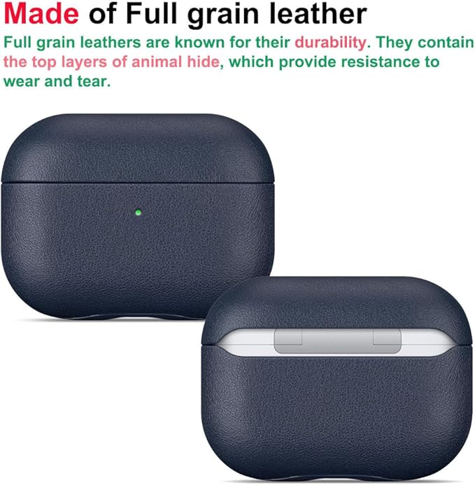 LOPIE Leather Case for AirPods Pro 2nd Generation - Handmade AirPods Pro 2 Case Cover with Lanyard - Made of Full Grain Leather - Drop Protection Hard Shell Cover - Wireless Charging Compatible - Blue