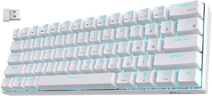 RK ROYAL KLUDGE RK61 Wireless 60% Triple Mode BT5.0/2.4G/USB-C Mechanical Keyboard, 61 Keys, Compact Gaming Keyboard w/Software (Hot Swappable Brown Switch, White)