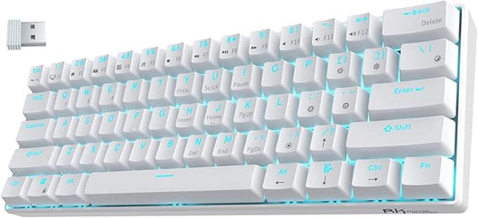 RK ROYAL KLUDGE RK61 Wireless 60% Triple Mode BT5.0/2.4G/USB-C Mechanical Keyboard, 61 Keys, Compact Gaming Keyboard w/Software (Hot Swappable Brown Switch, White)