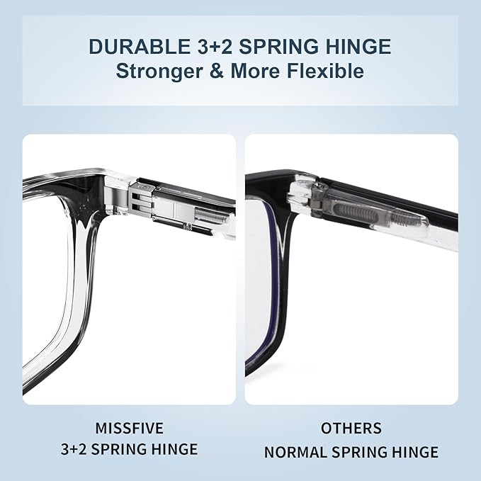 Missfive Premium Reading Glasses for Men, 4 Pack Unbreakable Blue Light Blocking Readers, Durable Spring Hinge Eyeglasses, Rectangular Computer Eyewear, Light Full Frame Glasses, Anti UV, 2.5x