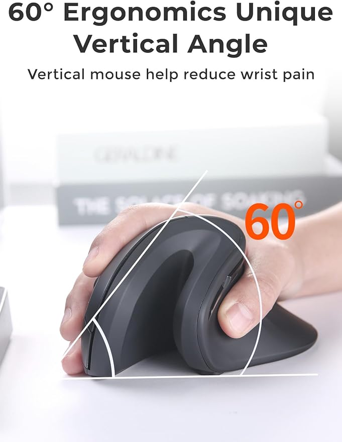 DAREU Ergonomic Vertical Wireless Mouse, 2.4G Optical Vertical Mouse with Ergo Design for Comfort and Reduced Wrist Strain,3 Adjustable DPI Levels with 6 Buttons, Computer Mice for Laptop, Desktop PC