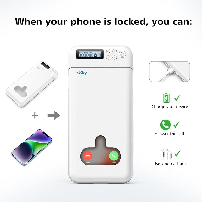 ySky Cell Phone Lock Box with Timer,Portable Timed Phone Lock Box for iPhone and Android Phones, Self-Control Timer Phone Locker to Help Kids,Students Focus Back