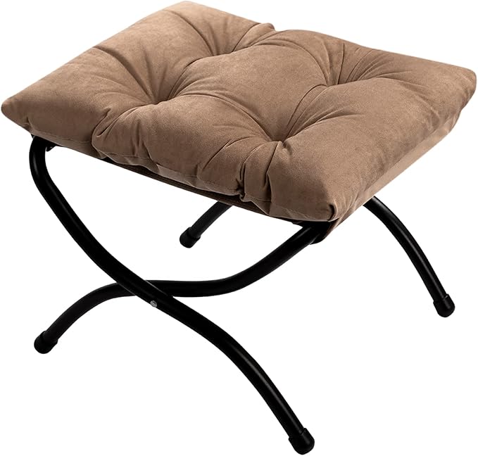 HollyHOME 15"(H) Folding Footrest Stool, Upholstered Small Foldable Ottoman, Accent Padded Sofa Foot Stool for Lazy Chair, Metal Frame Portable Foot Rest Ottoman for Living Room, Bedroom, Dark Brown