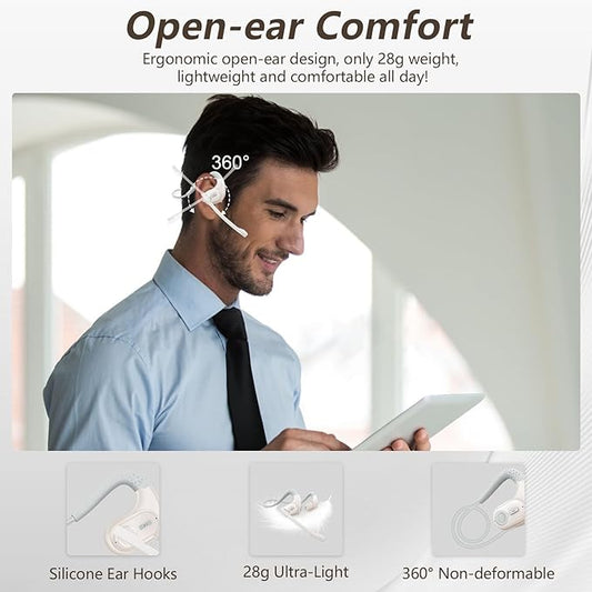 BANIGIPA Bluetooth Headset with Removable Microphone, Wireless Headset w/DSP Noise Cancelling for Phones Laptop Computer PC, Open Ear Headphones for Working Driving Running Cycling Driving -12 Hrs