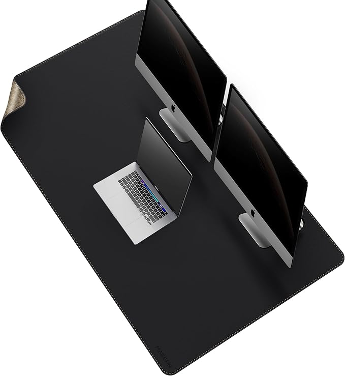 MAIDERN Leather Desk Mat, (5XL) 55” x 31.5” Reversible Office Desk Pad Mat, Cork & Leather Large Mouse pad for Desk, Waterproof Computer Desk Mat for Gaming Home Office (Black)