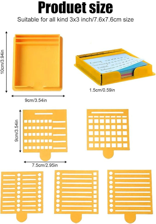 Sticky Note Holder Compatible with Post It Notes, 3x3 Sticky Note Stencil Dispenser with Template, Sticky Note Line Stencil and Holder with Five Line Box Drawing Template for Home and Office (Yellow)