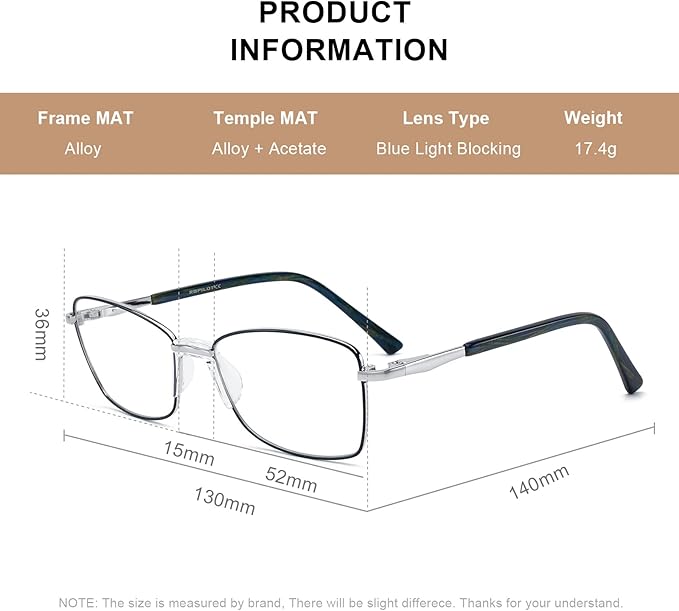 RB. Pilot Reading Glasses Spring Hinge Readers for Women Blue Light Blocking Computer Metal Frame Acetate Legs