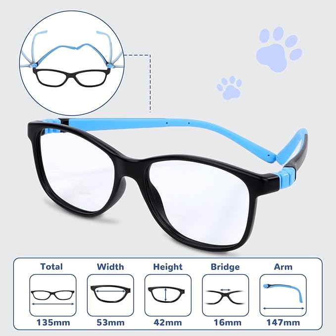 BiBiBear Toddler/Kids/Teens Glasses - Unbreakable TR90 Frame, 180° Flexible, Lightweight & Safe Glasses for Kids Age 2-15