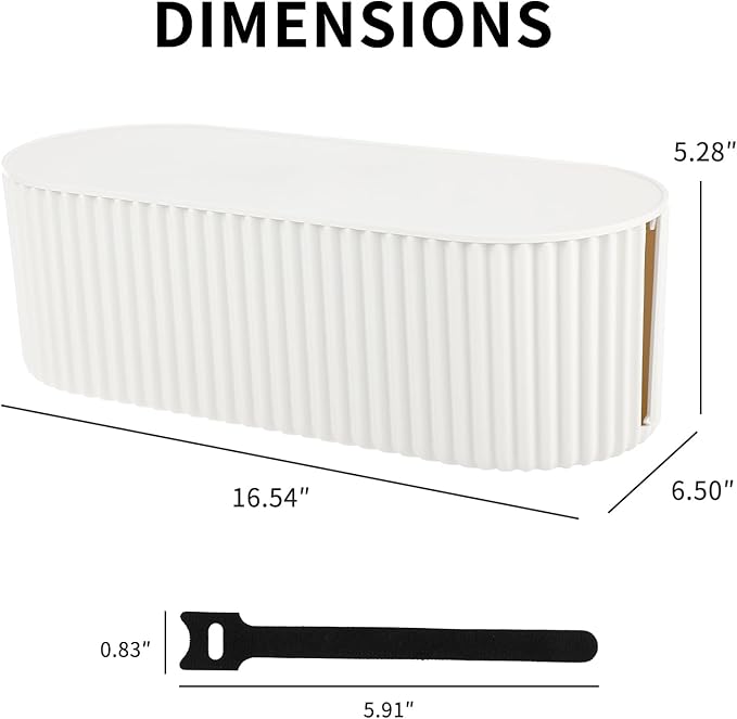 FABROK Cable Management Box with 10 Cable Ties, Cable Organizer Box for Power Strips, Surge Protectors, Chargers, Adapters, TV Computer Wires Cable Hider Organizer Box for Home/Office (Large/White)