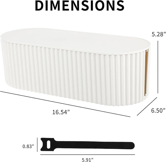 FABROK Cable Management Box with 10 Cable Ties, Cable Organizer Box for Power Strips, Surge Protectors, Chargers, Adapters, TV Computer Wires Cable Hider Organizer Box for Home/Office (Large/White)