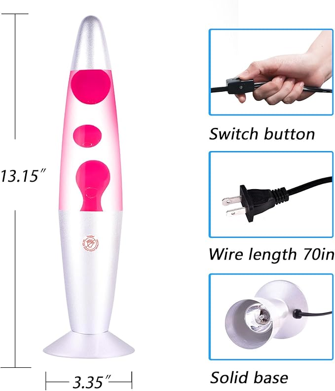 Pink Liquid Motion Lamp for Adults Glitter Magma Lamps for Bedroom and Home Christmas Thanksgiving Day Decor Bulb Included 13 Inch Night Light with Sliver Base for Kids Boys Girls