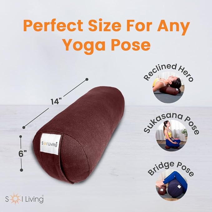 Sol Living Yoga Bolster Pillow for Restorative Meditation - 100% Cotton Cylindrical Cushion with Washable Cover for Balance Support in Asana Poses