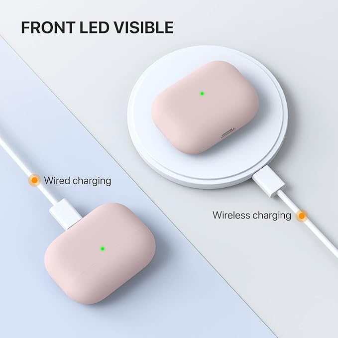 Miracase Upgrade Triple Layer Protective Liquid Silicone Case for AirPods Pro, 2019 Release LED Visible Shockproof Soft Skin Friendly Silicone Case, Pink