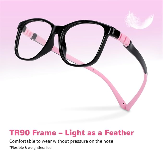 BiBiBear Toddler/Kids/Teens Glasses - Unbreakable TR90 Frame, 180° Flexible, Lightweight & Safe Glasses for Kids Age 2-15