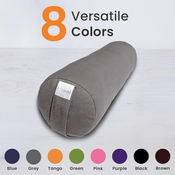 Sol Living Yoga Bolster Pillow for Restorative Meditation - 100% Cotton Cylindrical Cushion with Washable Cover for Balance Support in Asana Poses