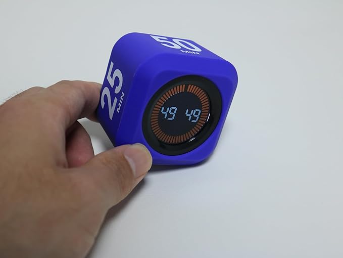 FCXJTU Rotating Cube Pomodoro Visual Timer 5, 25, 10 50 Minutes Preset, Rechargeable Desk Productivity Flip Timer w/Silicone Cover, Custom Countdown, Silent Mode for ADHD, Study, Work, School(Purple)