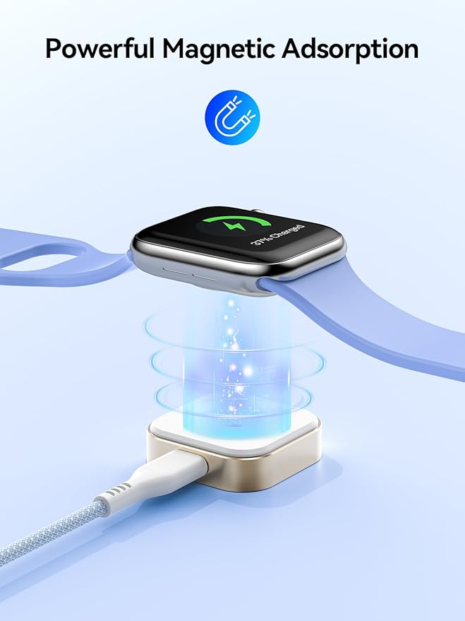 LVFAN Fast Charging USB C & USB A iWatch Charger Cable, Detachable Wireless Travel Charger for Apple Watch Series 10 9 8 7 6 5 4 3 SE Ultra 2, Nylon Braided Cord