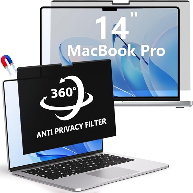 Magnetic Macbook Pro 14 Inch Privacy Screen(2021-2024, M1, M2, M3, M4), Removable Anti Glare Blue Light Macbook Pro Screen Protector, 360° Anti Spy and Easy Install Shield