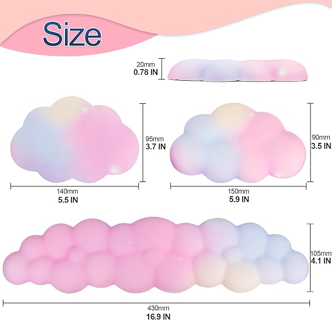 Cloud Wrist Rest Set for Keyboard and Mouse, Includes Cute Coaster, with Computers and Laptops（Colorful Set）