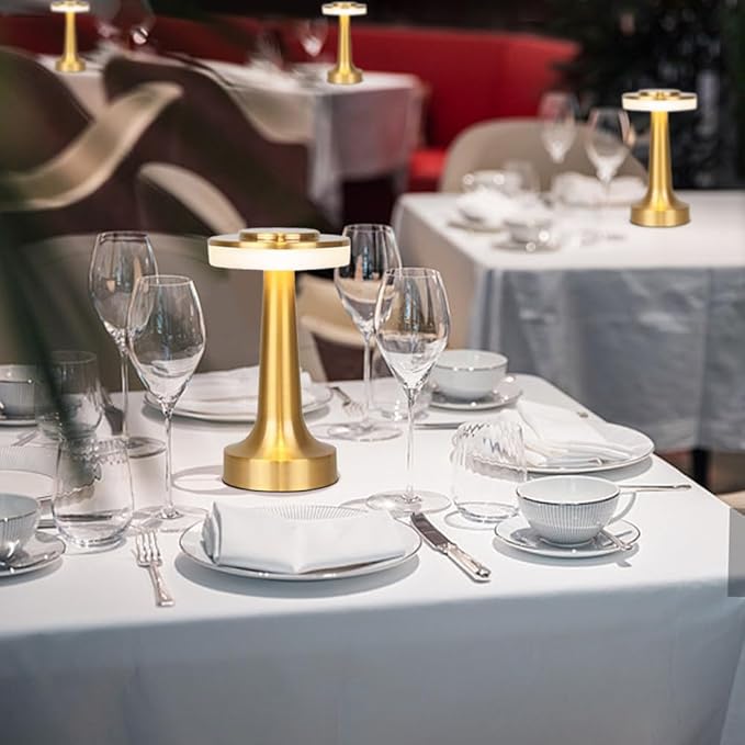 Cordless Metal Desk Lamp, Touch Sensor Control LED Table Lamp,3 Color Stepless Dimmable Battery Powered Lamp for Living Room, Dorm, Home Office (Gold)