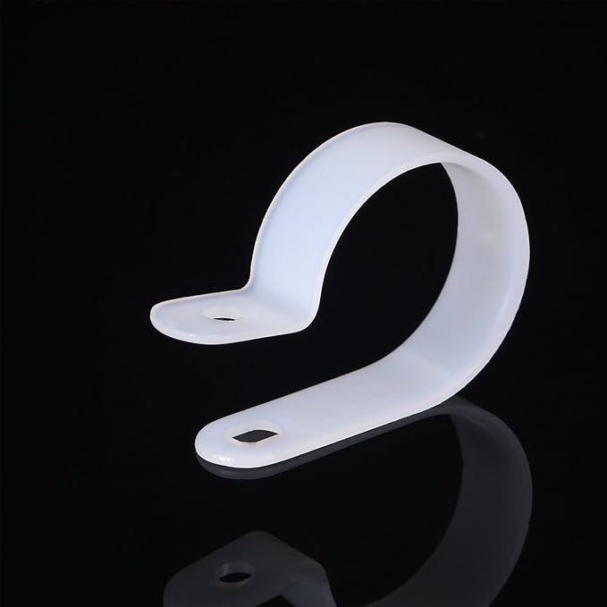 Hicarer 50 Pack R-Type Cable Clip Wire Clamp, Nylon Screw Mounting Cord Fastener Clips with 50 Pack Screws for Wire Management (White, 1 Inch)