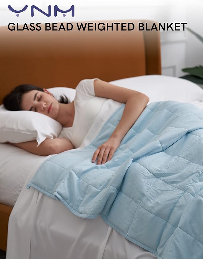 YnM Weighted Blanket,Heavy 100 Percent Oeko-Tex Certified Cotton Material, Bed Blanket for One Person of 210lbs, Ideal for Queen/King Bed (60x80 Inches, 22 Pounds, Light Blue)