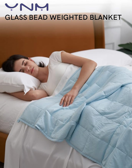 YnM Weighted Blanket,Heavy 100 Percent Oeko-Tex Certified Cotton Material, Bed Blanket for One Person of 210lbs, Ideal for Queen/King Bed (60x80 Inches, 22 Pounds, Light Blue)