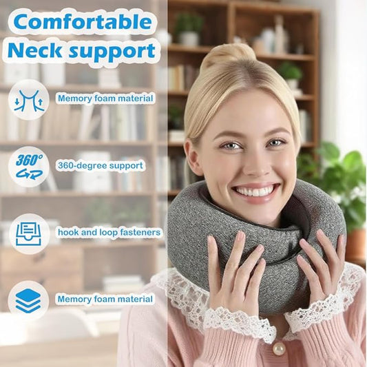 Travel Neck Pillow for Airplane, Adults Memory Foam Travel Neck Pillow, Ergonomic 360° Neck Support for Airplane Car Home Office Sleep, Small Packable Compact Portable Adults Turtle Pillow (Grey)