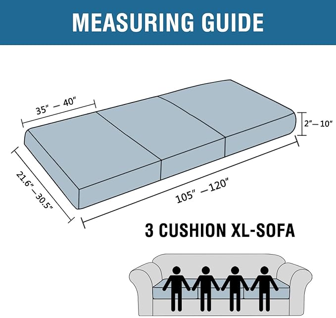 H.VERSAILTEX Super Stretch Individual Seat Cushion Covers - Sofa & Couch Cushion Slipcover Sets - Thick Jacquard Textured Twill Fabric (3 Piece XL Sofa Cushion Covers, Island Fossi)
