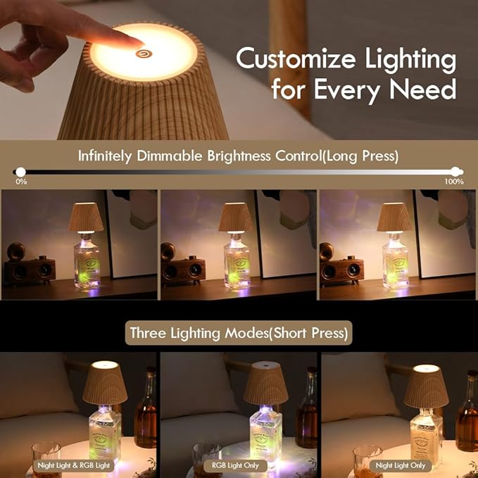 WILIT Wireless Lamp Shades for Table Lamps, 3-Level Brightness Wine Bottle Lights, Cool Desk Lamps for Bar Decor, Wine Lamp with RGB Lights, Touch Lamp Cordless, House Warming Gifts, White Desk Lamp