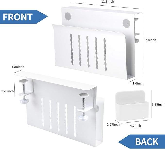 Desk Side Storage, Side Desk Laptop Holder with Anti-Scratch Pad & Magnetic Pen Holder, No Drill Under Table Laptop Mount Fits Flat Edge 0.3" to 2.3"