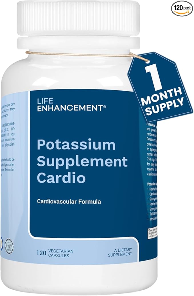 Life Enhancement Cardio Potassium Supplement Supports Muscle, Nerve & Cardiovascular Health – 750 mg Potassium Bicarbonate Promotes with No Additives and is Made in USA (120 Capsules – 60 Servings)