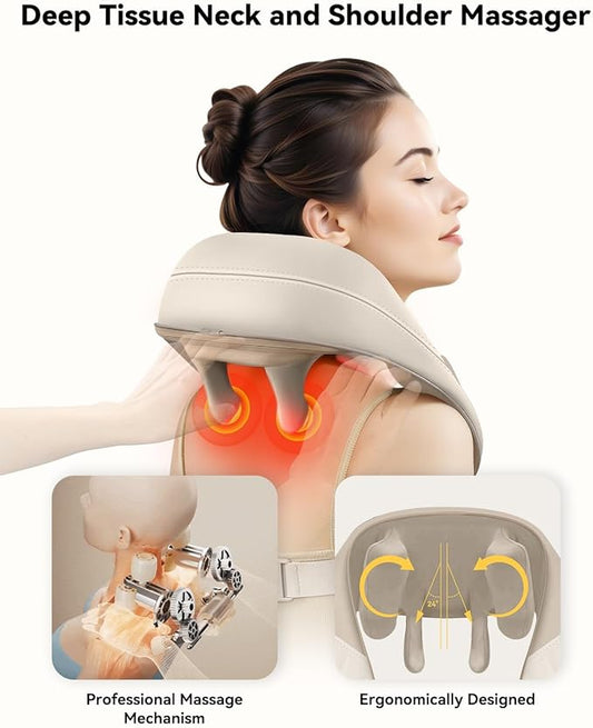 Snailax Cordless Neck Massager with Heat, Kneading Neck and Shoulder Massager Deep Tissue, Shiatsu Back Pillow, 2 Heating Levels,Gifts for Mom Dad