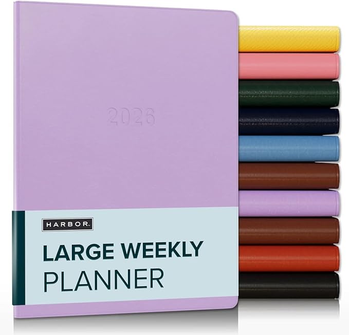 Harbor Large Weekly Monthly Planner 2025-2026 - Calendar Planner and Notebook, Durable Faux Leather, 192 Pages, Softcover & Book Bound - Cambridge Lavender - 9.75 x 7.5 "