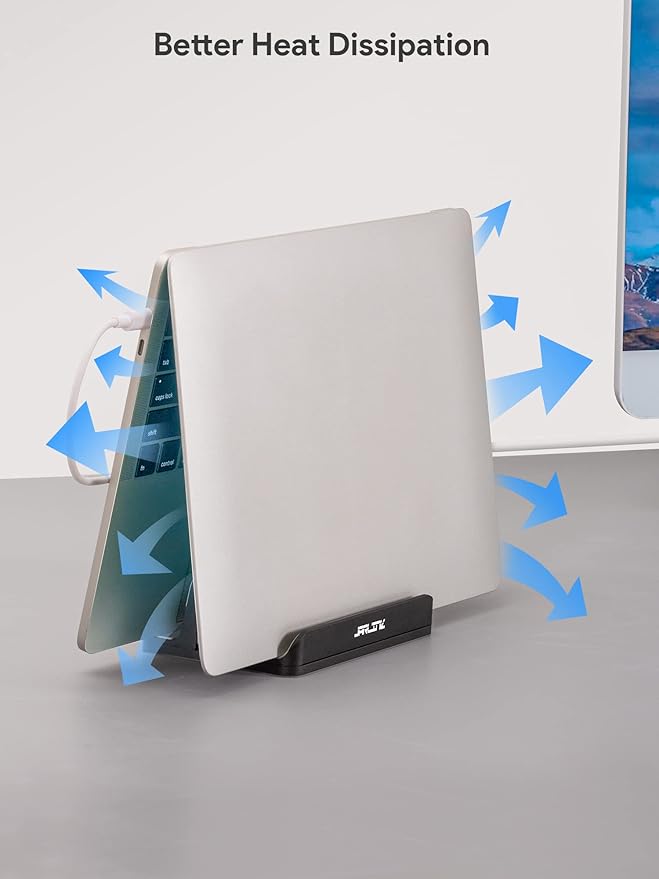 JARLINK 3-in-1 Design Vertical Laptop Stand Holder, Aluminum Laptop Stand for Desk with Adjustable Dock, Space-Saving Organizer Compatible with All MacBook, Samsung, HP, Dell, Chrome Book (Black)