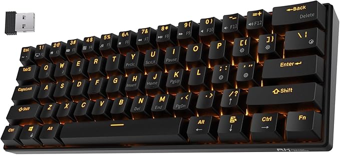 RK ROYAL KLUDGE RK61 Wireless 60% Triple Mode BT5.0/2.4G/USB-C Mechanical Keyboard, 61 Keys Wireless Mechanical Keyboard, Compact Gaming Keyboard w/Software (Hot Swappable Brown Switch, Black)