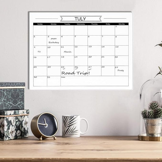 Glass Dry Erase Monthly Calendar Whiteboard for Wall, 11.8" x 15.7" Small Monthly Planner White Board for Home Kitchen, Office, Frameless(GlassB-WH-3040)